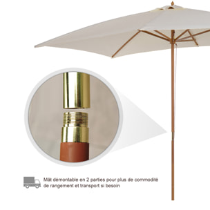 Parasol droit rectangulaire bois polyester haute densité 2,95L x 2l x 2,55H m crème