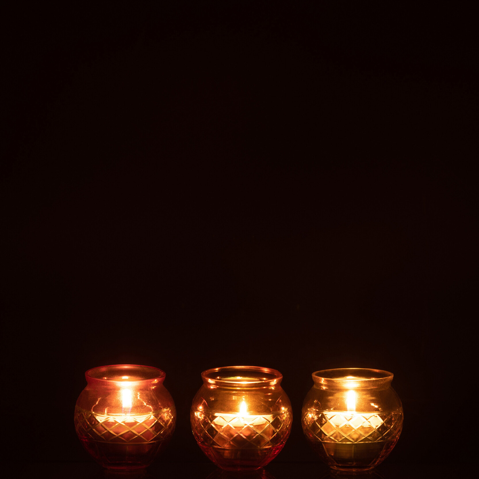 J-Line bougeoir Bord Feuilles Rond - verre - mix - 3 pcs