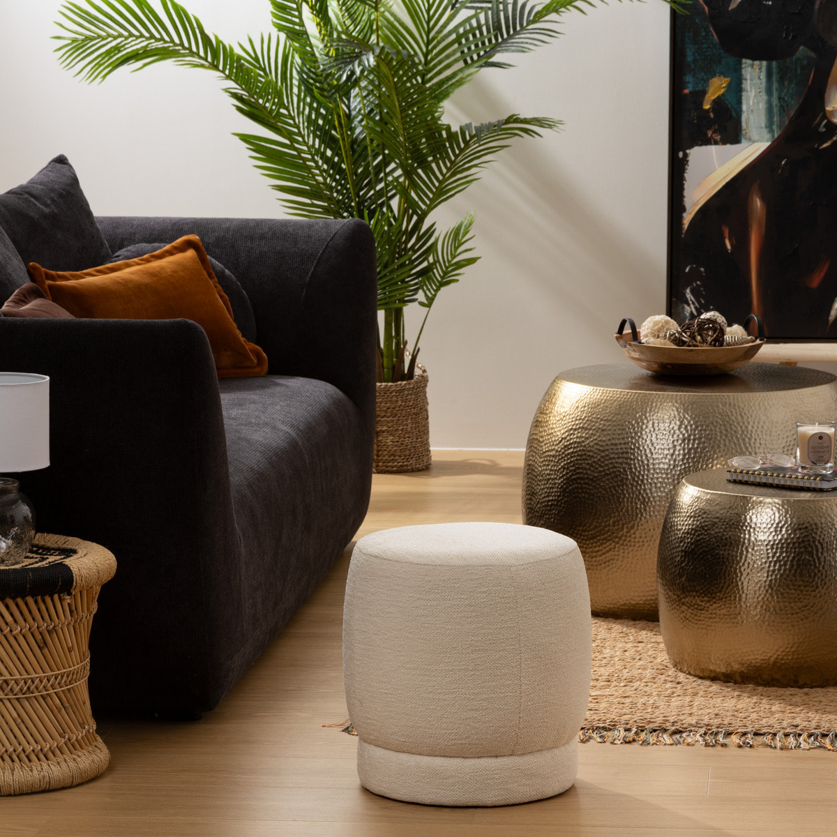 Pouf bouclette Amea blanc D39cm