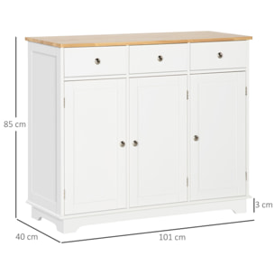 HOMCOM Aparador de Cocina con 3 Cajones 3 Puertas y Estantes Ajustables Mueble Auxiliar de Almacenaje para Comedor Salón Estilo Moderno Antivuelco 101x40x85 cm Blanco