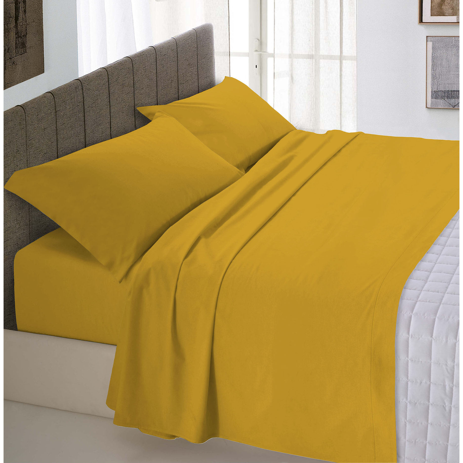 COMPLETO LETTO MAX COLOR MADE IN ITALY COTONE- SENAPE MATRIMONIALE