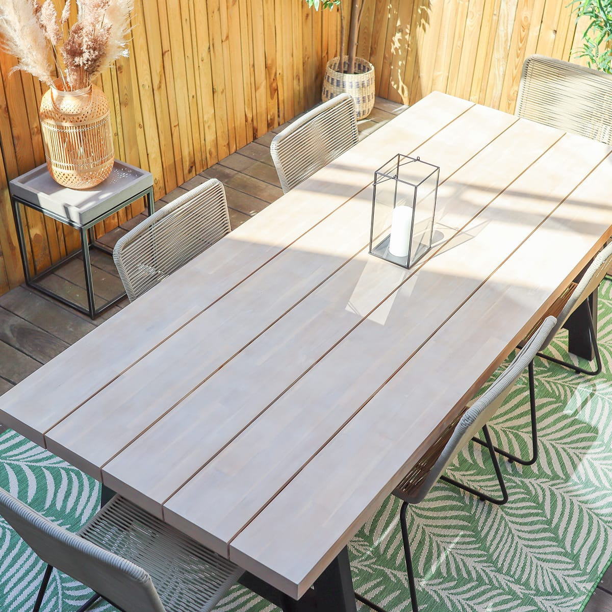 Table de jardin 6/8 places en bois + 6 chaises en corde - UBUD