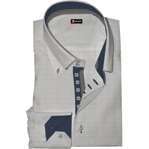 Camicia Uomo 2 Bottoni Button Down Slim Armaturato Fantasia Grigio/Bianco