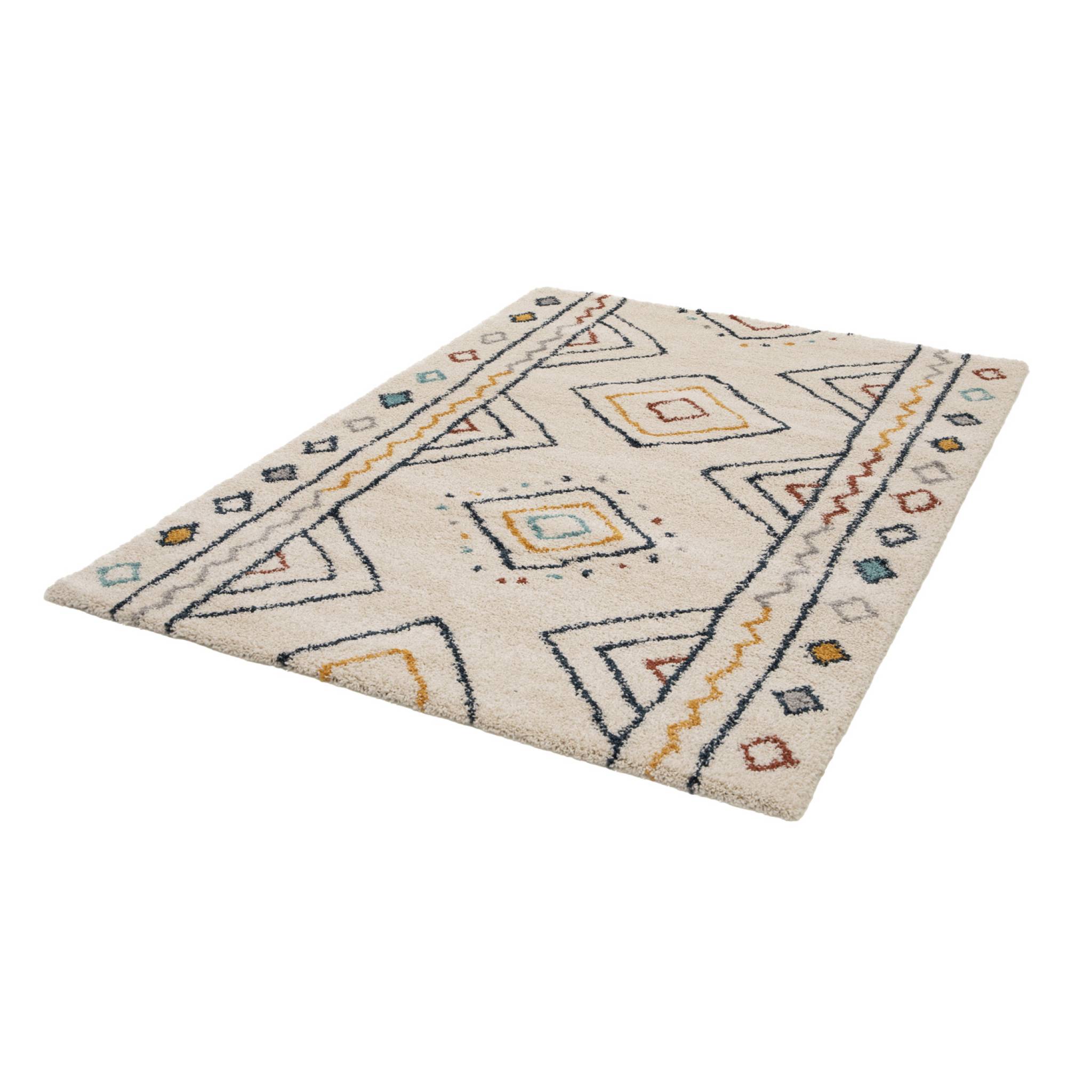 Tapis intérieur motif berbère crème. bleu et orange Ralph 120x170cm