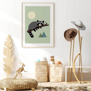 Affiche enfant raton sur sa branche  Affiche + cadre en bois - Chêne