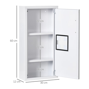 Armoire à pharmacie 2 étagères 3 niveaux dim. 30L x 12l x 60H cm logo croix transparent acier blanc