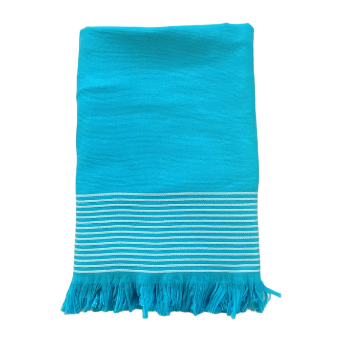 Fouta doublée éponge - Paski Turquoise - 140x180cm - 300g/m²