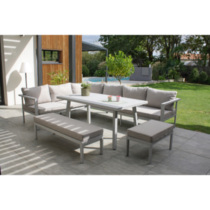 ANTALYA - Ensemble repas de jardin 9 places en aluminium gris