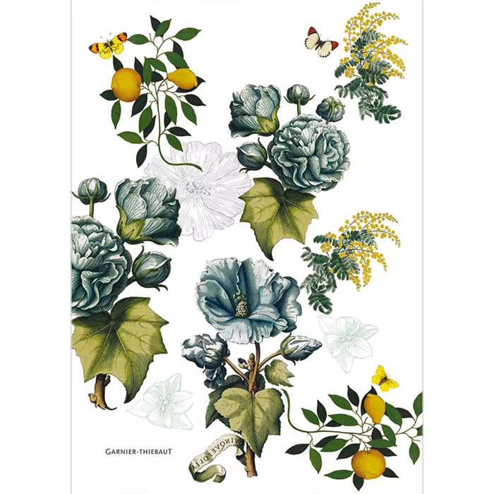 Torchon lin & coton lavé 190 g/m² imprimé bleu vert Giardino bleu