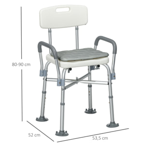Silla Ducha Personas Mayores con Respaldo, Silla de Ducha Antideslizante con Reposabrazos, Altura Ajustable, Cojín Acolchado Extraíble, Carga 136 kg, para Ancianos y Discapacitados