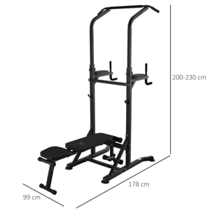 Estación de Musculación Barra de Dominadas con Altura Ajustable y Banco Plegable