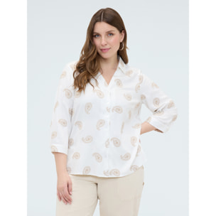 Fiorella Rubino - Camisa de viscosa con bordado paisley - Blanco