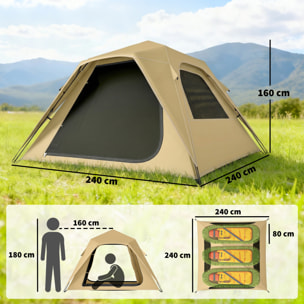 Tienda de Campaña Instantánea, Tienda Pop Up con Ventanas de Malla y Bolsa de Transporte, Impermeable 3000mm y Protección UPF50+, para 2-3 Personas, Caqui