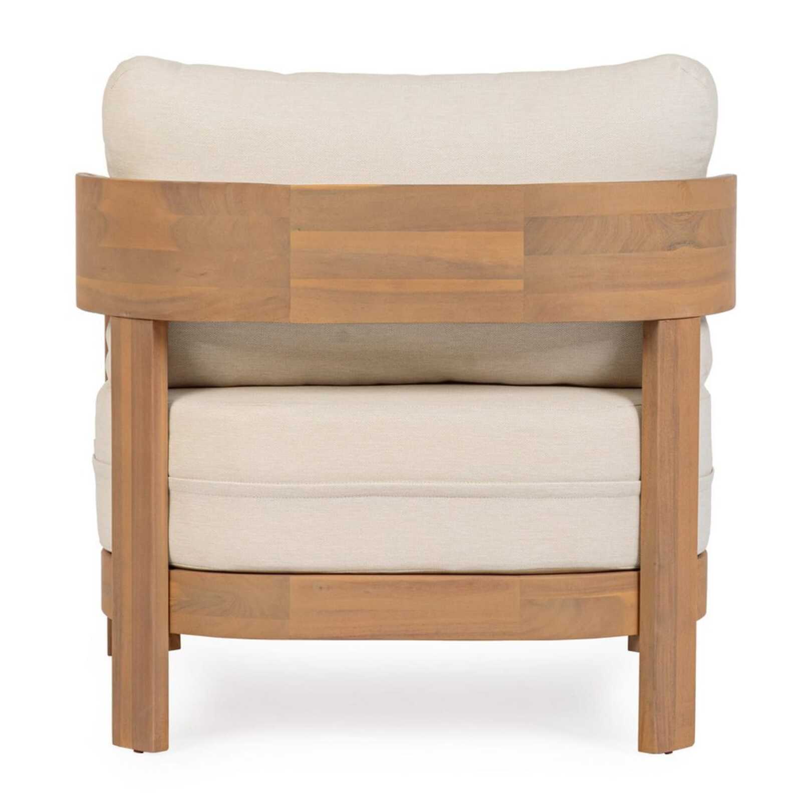 Poltrona lounge GIRONA in legno di acacia e tessuto beige