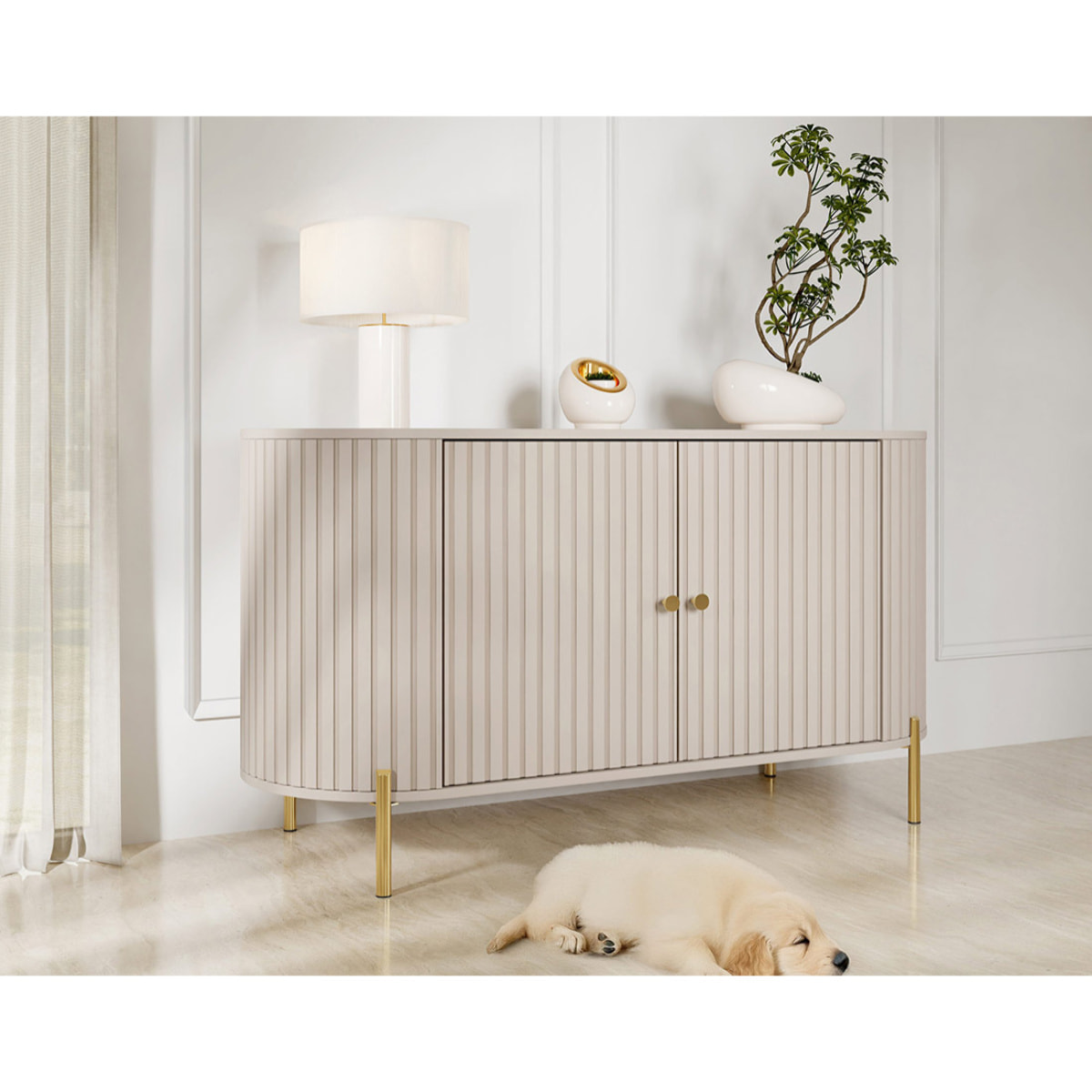 Jaime - buffet bas 139 cm - 2 portes et 1 étagère - Beige