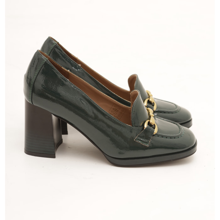 MOCASSINO MORSETTO TACCO CHOCOLA' VERDE