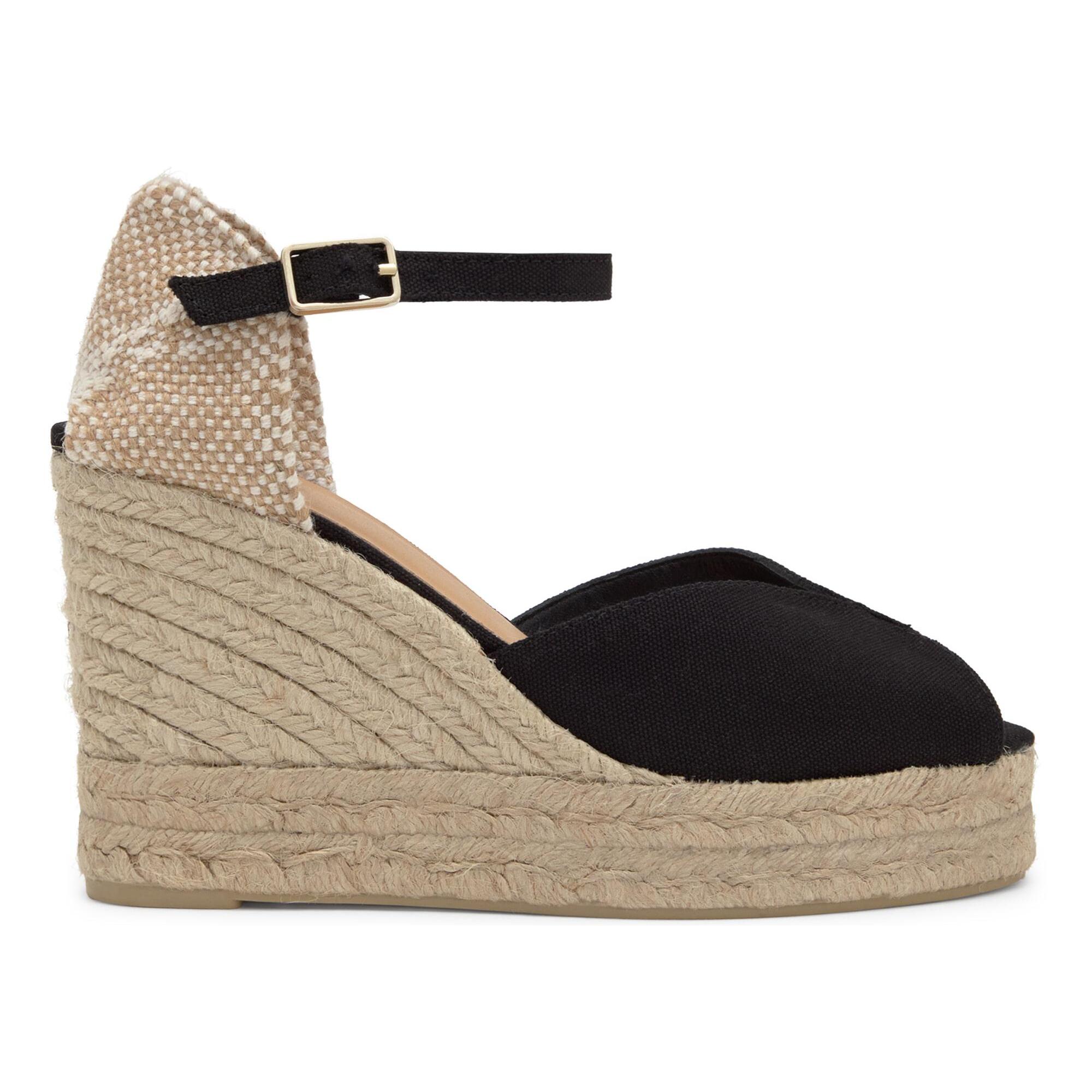 Sandalias de cuña de mujer Bianca estilo peep-toe en algodón orgánico
