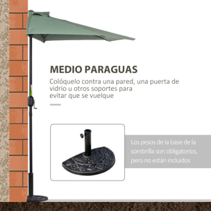 Sombrilla 269x138x236 cm Parasol de Jardín con Manivela y Forma Semicircular para Exterior Terraza Patio Piscina Verde