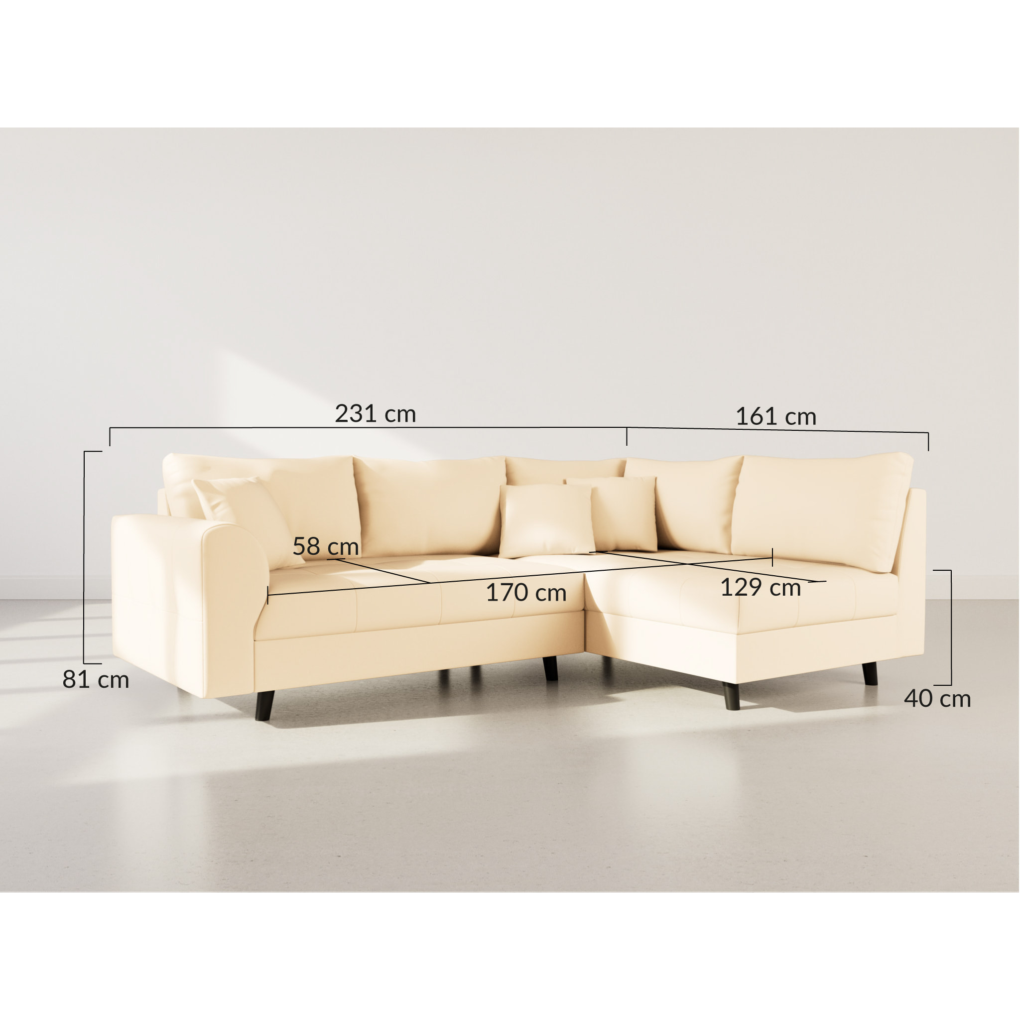 Rune - canapé d'angle droit 4 places en simili - Marron