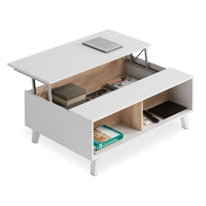 Mesa de centro elevable Zaiken Plus Blanco - Roble Canadian