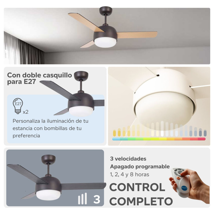 FORLIGHT Ventilador IP20 Klar E27 40W Marrón cobrizo Madera