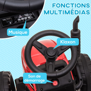 Tracteur électrique enfant avec remorque - effets sonores lumineux - télécommande - 3-6 Km/h - rouge