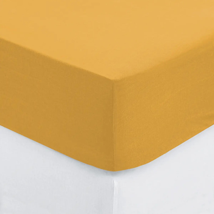 Drap-housse en coton - jaune moutarde - bonnet H30cm - 160x200 cm
