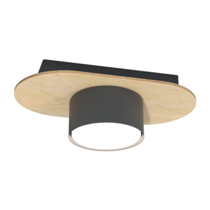 Lampada da soffitto Diaz in acciaio nero e legno