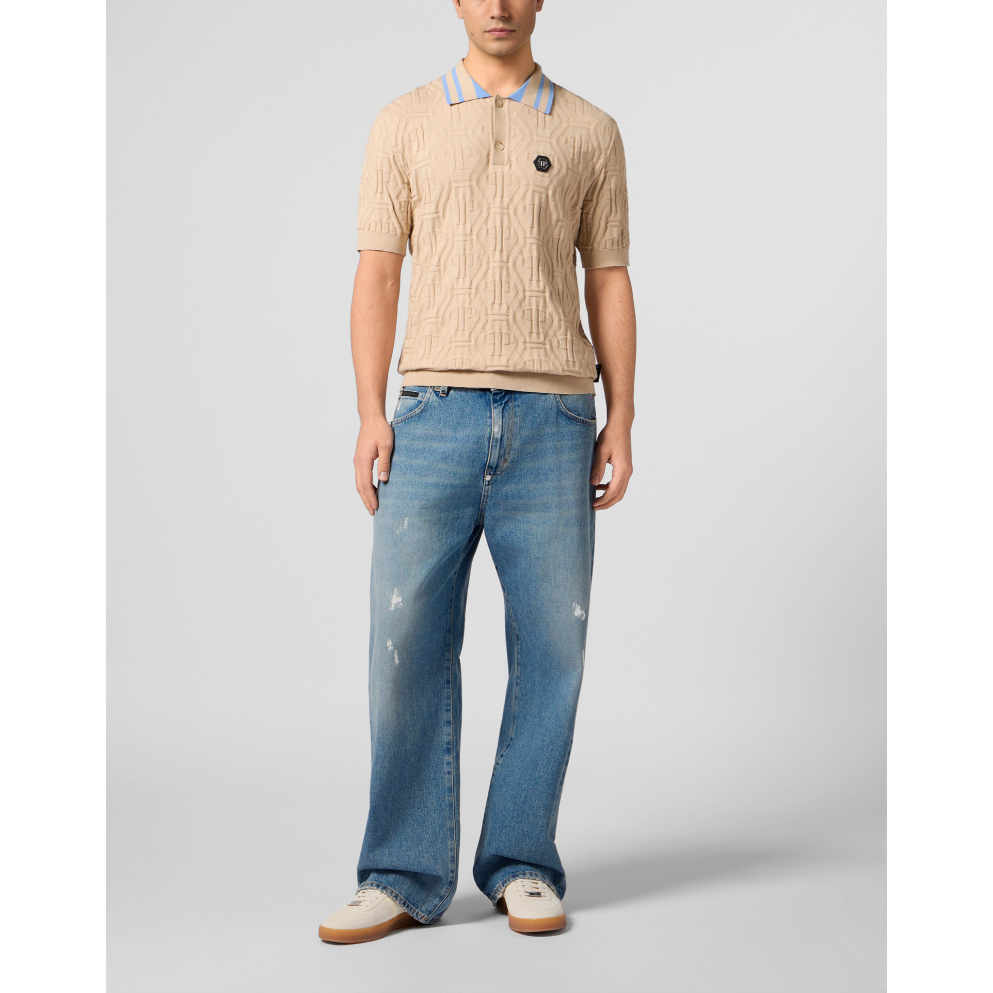 PHILIPP PLEIN Knitted Polo T-Shirt Jacquard Monogram