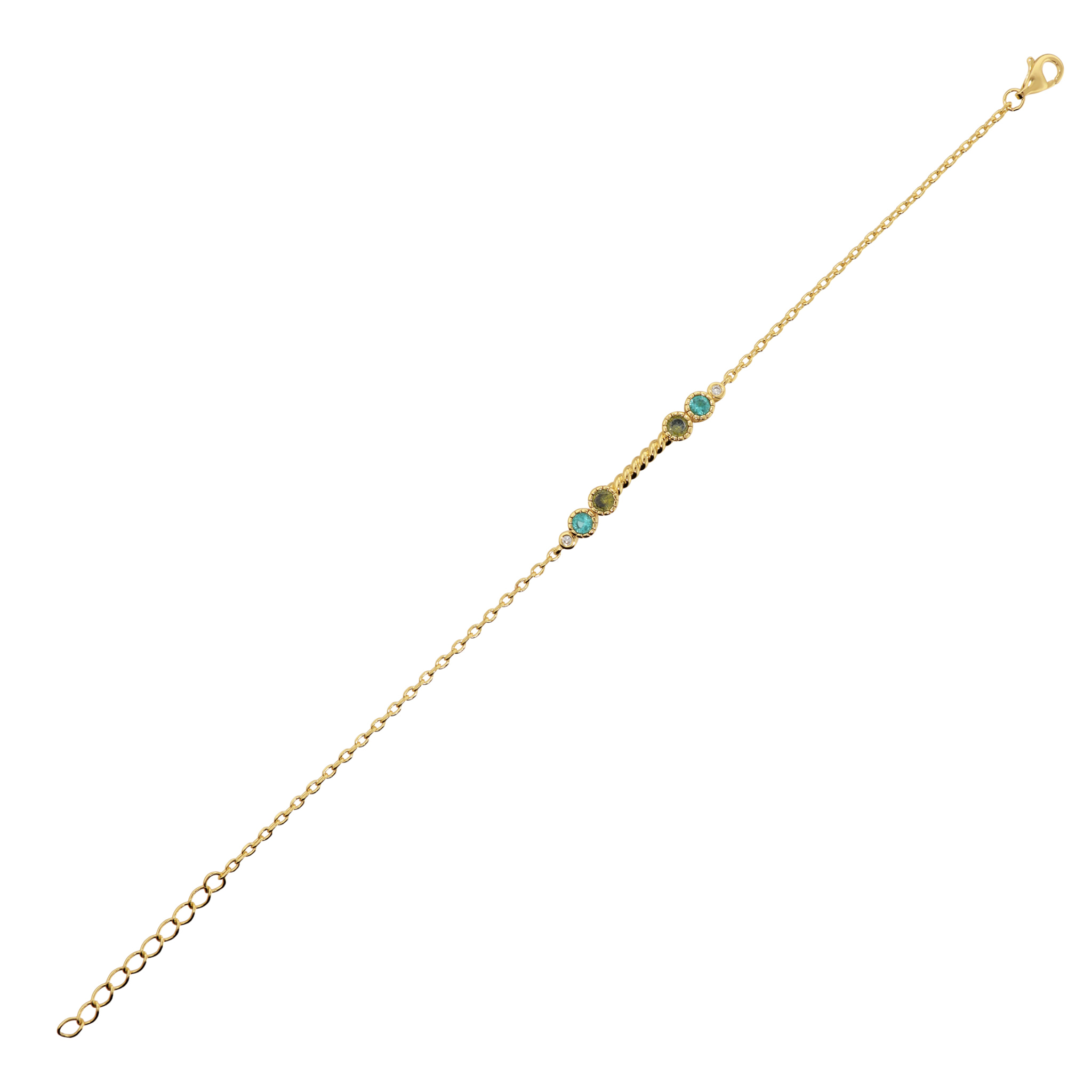 Bracciale con Elemento Texture Corda e Cubic Zirconia Blu, Verdi e Bianche