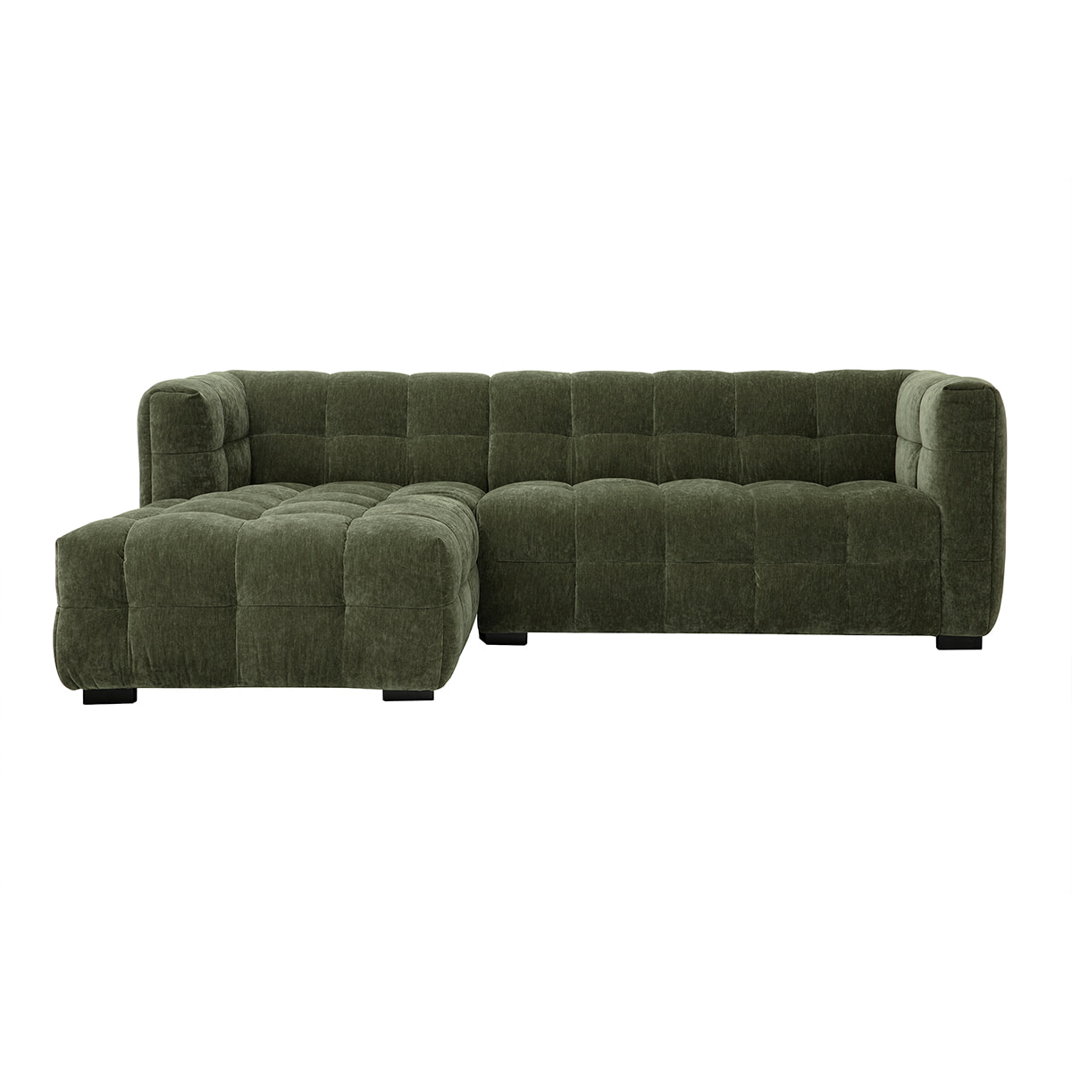 Canapé d'angle gauche design 3 places en tissu effet velours vert kaki CORTO