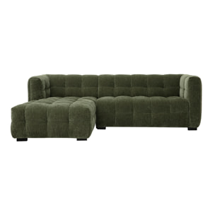 Canapé d'angle gauche design 3 places en tissu effet velours vert kaki CORTO