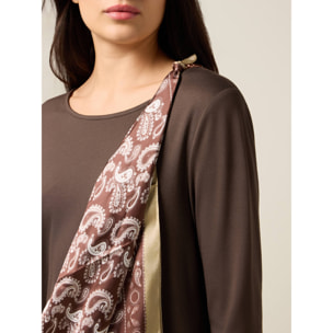 Oltre - Vestido acampanado con detalle de pañuelo - Marrón