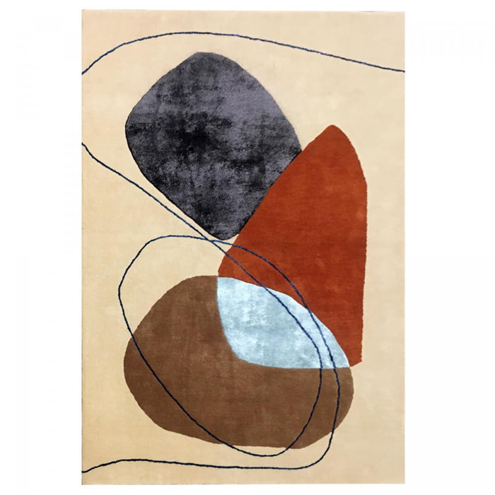 Tapis Cevi, tufté main en laine et viscose, doux, soyeux et épais