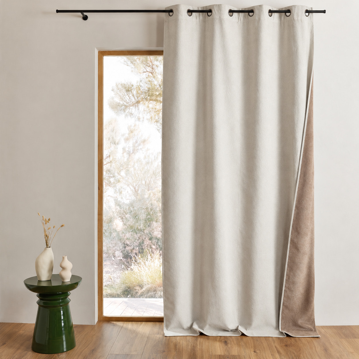 Rideau thermique et occultant double face aspect doudou - Ecru