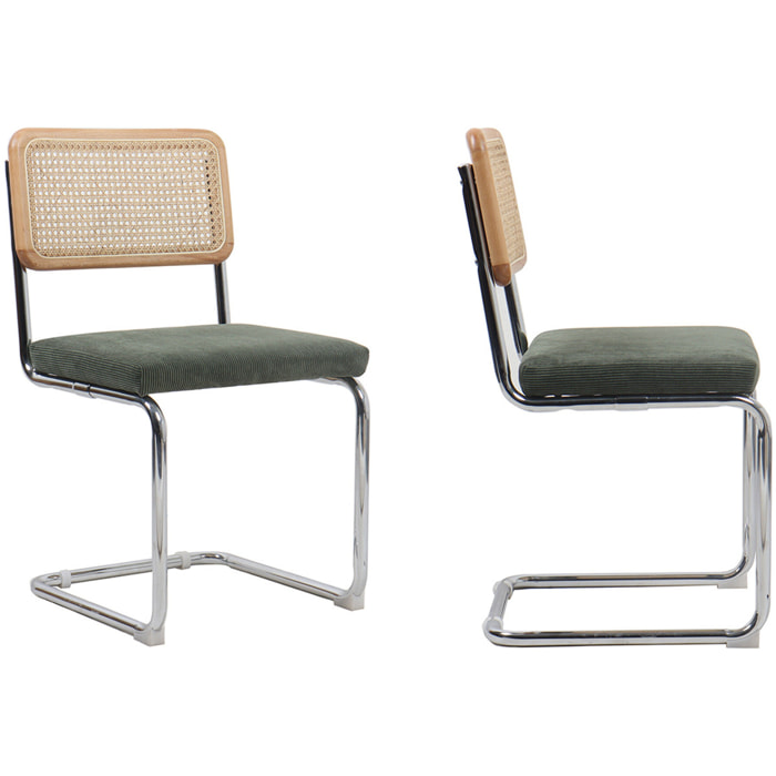 Lot de 2 chaises en cannage et velours côtelé - MUSE