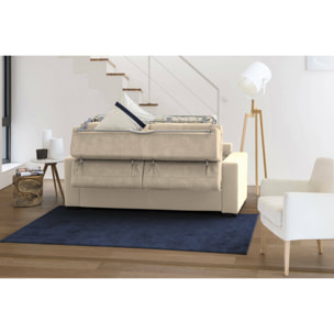 Divano Letto Alda, Divano ad angolo, 100% Made in Italy, Sofà con apertura girevole, con Penisola contenitore Sinistra, con Braccioli standard, Cm 280x95h85, Beige