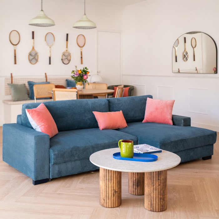 Canapé d'angle droit convertible 3 places en velours côtelé - ARTY