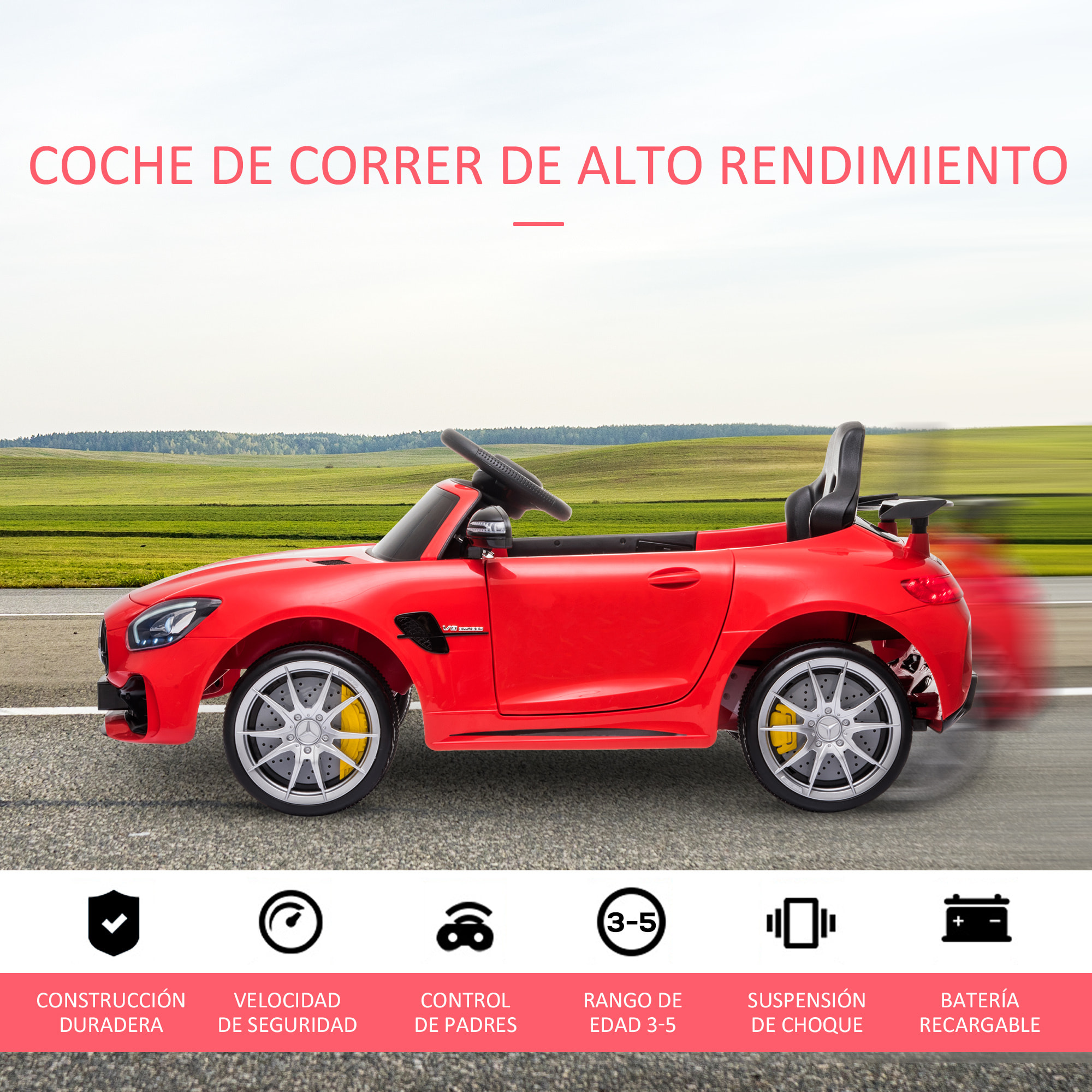 Coche Eléctrico para Niños con Licencia Mercedes GTR +3 Años Batería 12V Rojo