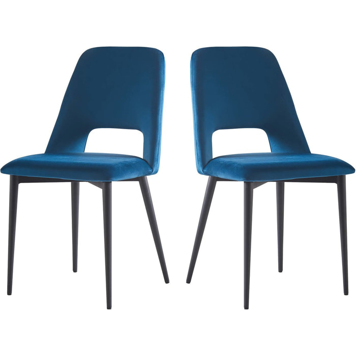 Lot de 2 Chaises en velours "Fedora" - Bleu foncé