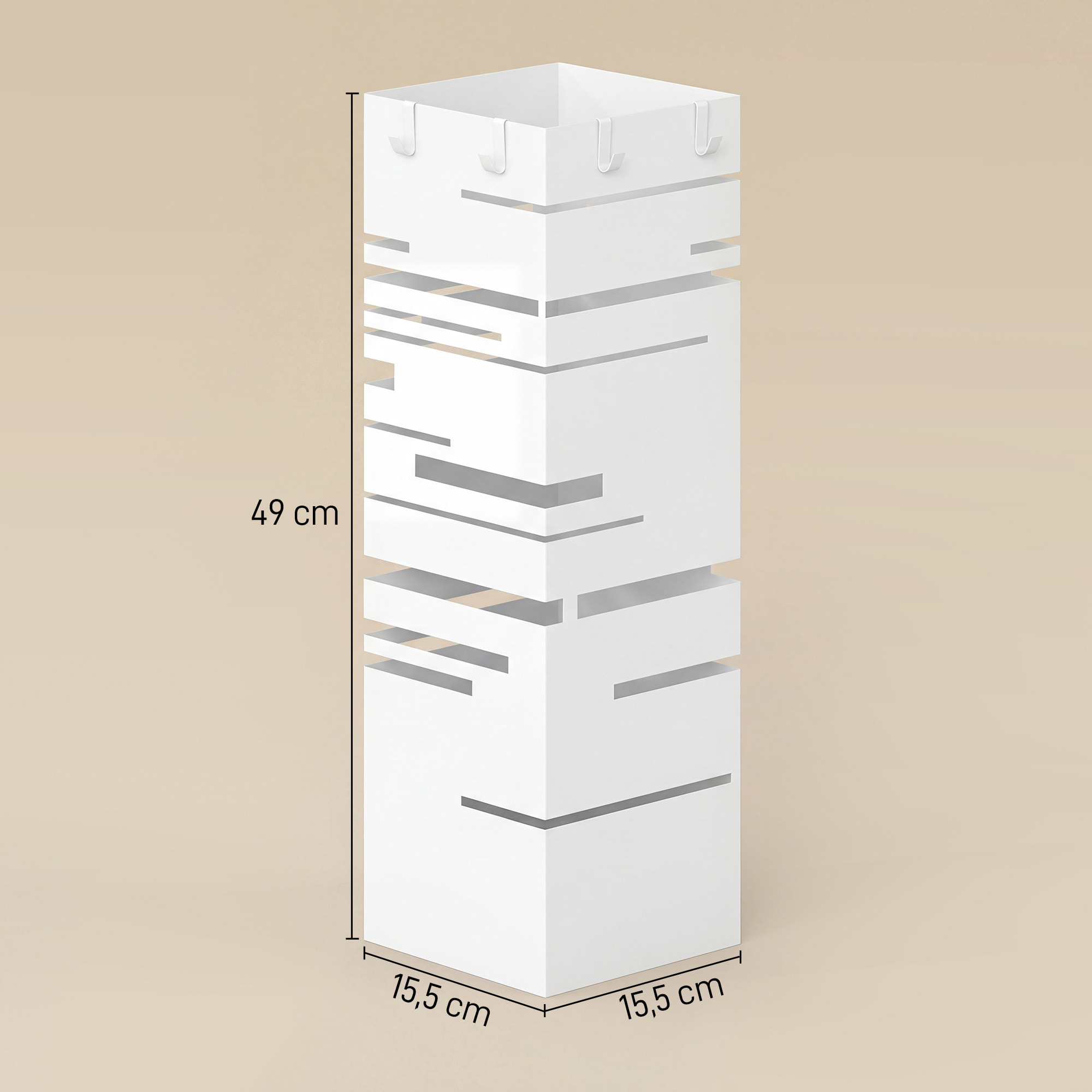 ParagÃƒÂ¼ero Metálico, Soporte de Paraguas con 4 Ganchos y Bandeja de Goteo Extraíble, ParagÃƒÂ¼ero Blanco para Entrada, Oficina, 15,5x15,5x49 cm