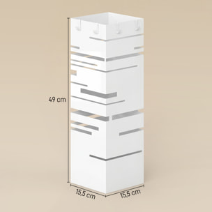 ParagÃƒÂ¼ero Metálico, Soporte de Paraguas con 4 Ganchos y Bandeja de Goteo Extraíble, ParagÃƒÂ¼ero Blanco para Entrada, Oficina, 15,5x15,5x49 cm