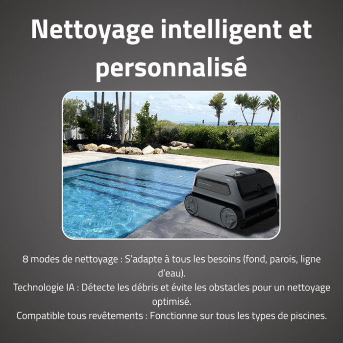 Bestway Robot piscine sans fil Atlas Vision nettoyage fond parois et ligne d'eau 200m² max