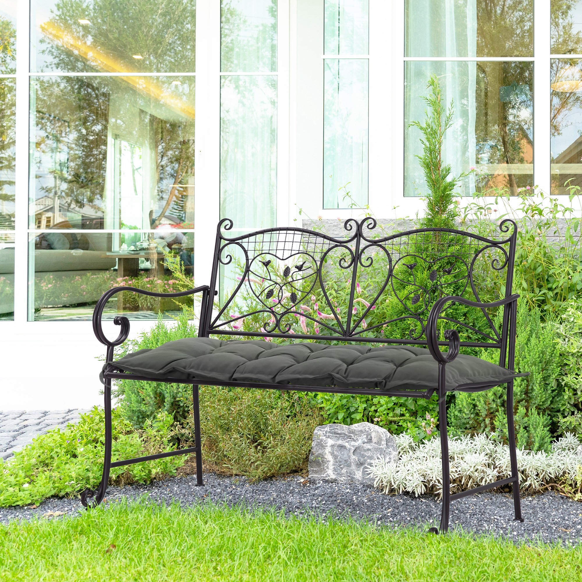 Cojín para Banco de Jardín Acolchado 100x40x10 cm Cojín Rectangular para Interior y Exterior con Relleno Grueso y Cintas de Sujeción Gris Oscuro