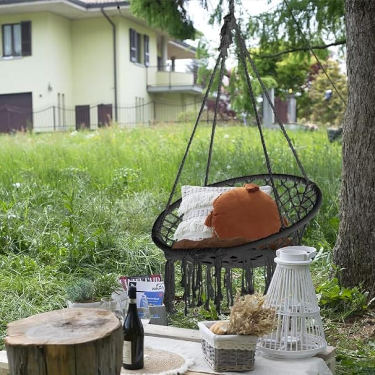 Amaca da Giardino Poltrona Sospesa Amaca da Appendere Macramè con Cuscino | Dondolo ad Uncinetto
