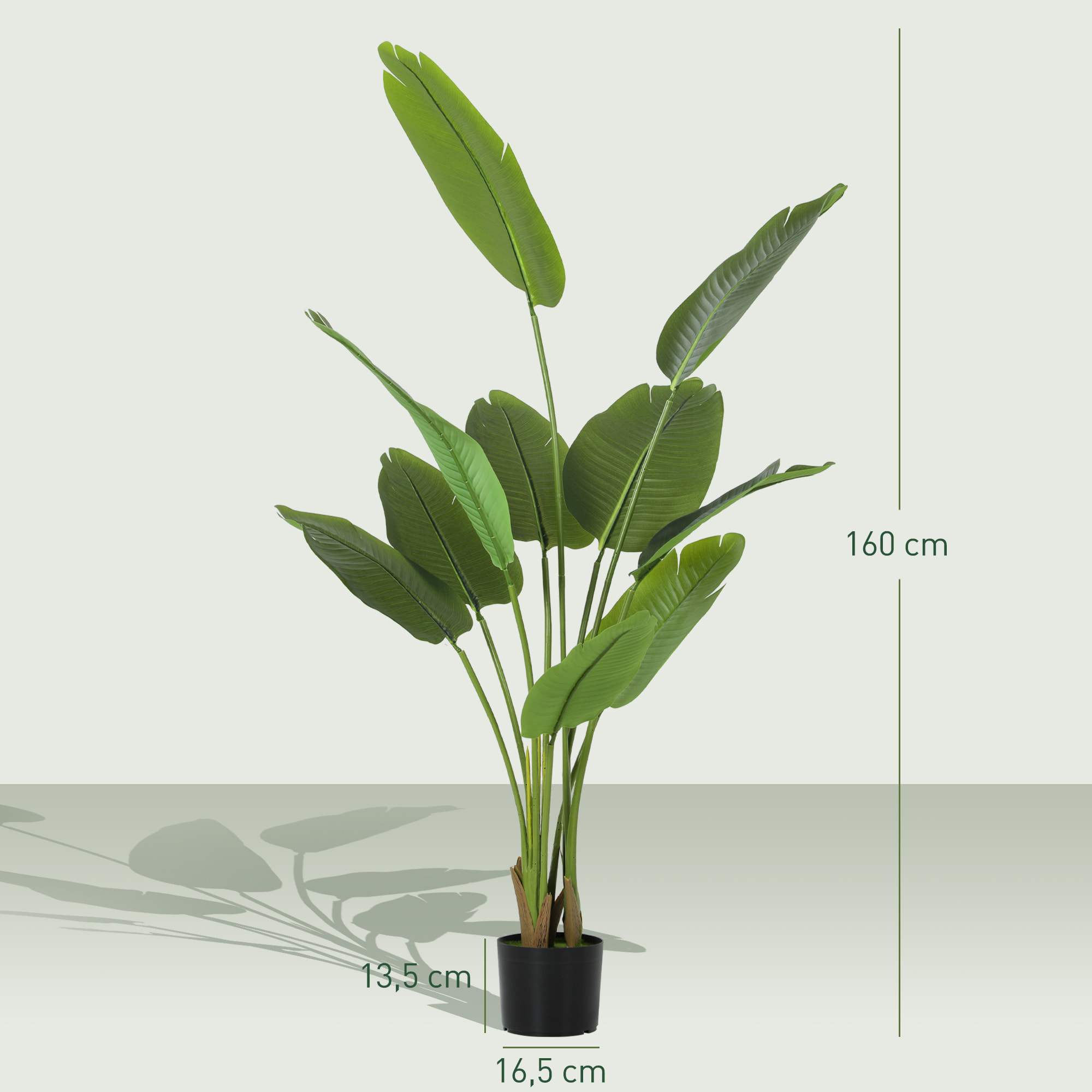 Planta Artificial Decorativa 160 cm Bananera Artificial con Maceta y Hojas para Interior Hogar Salón Oficina Verde