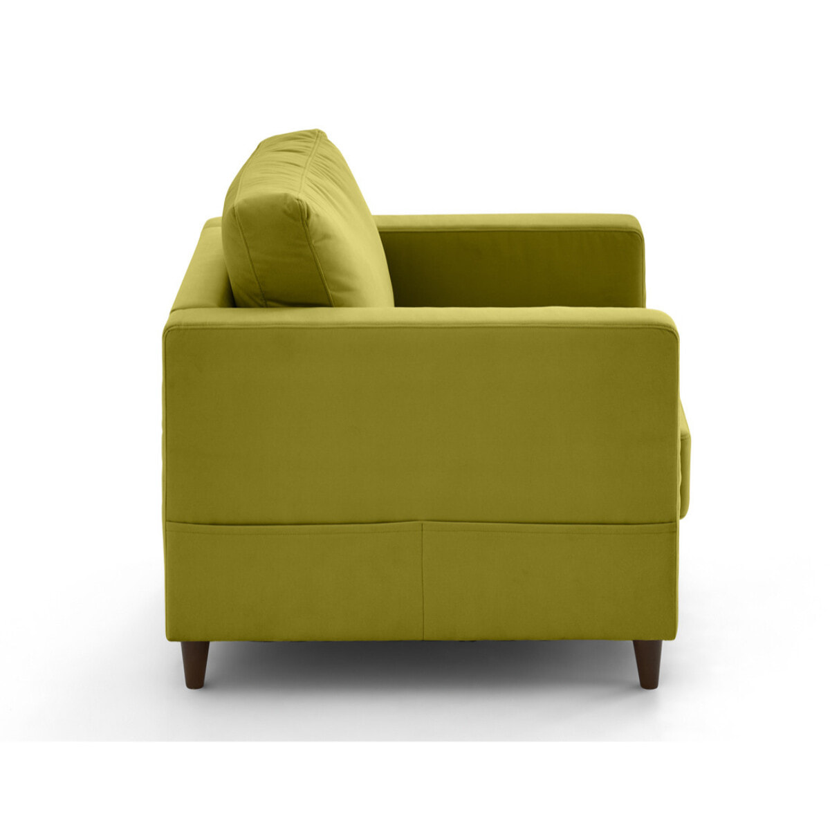 Anna - fauteuil avec poche en velours - pieds en bois - Vert Olive