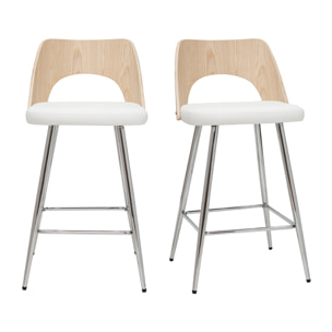 Tabourets de bar design bois et blanc H66.5 (lot de 2) FALCOM