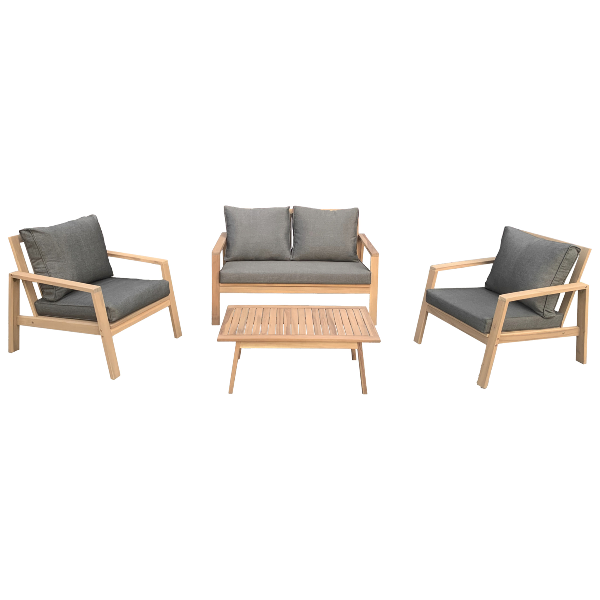 Salon de jardin en acacia 4 places GILI - coussins gris