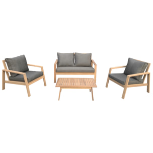 Salon de jardin en acacia 4 places GILI - coussins gris
